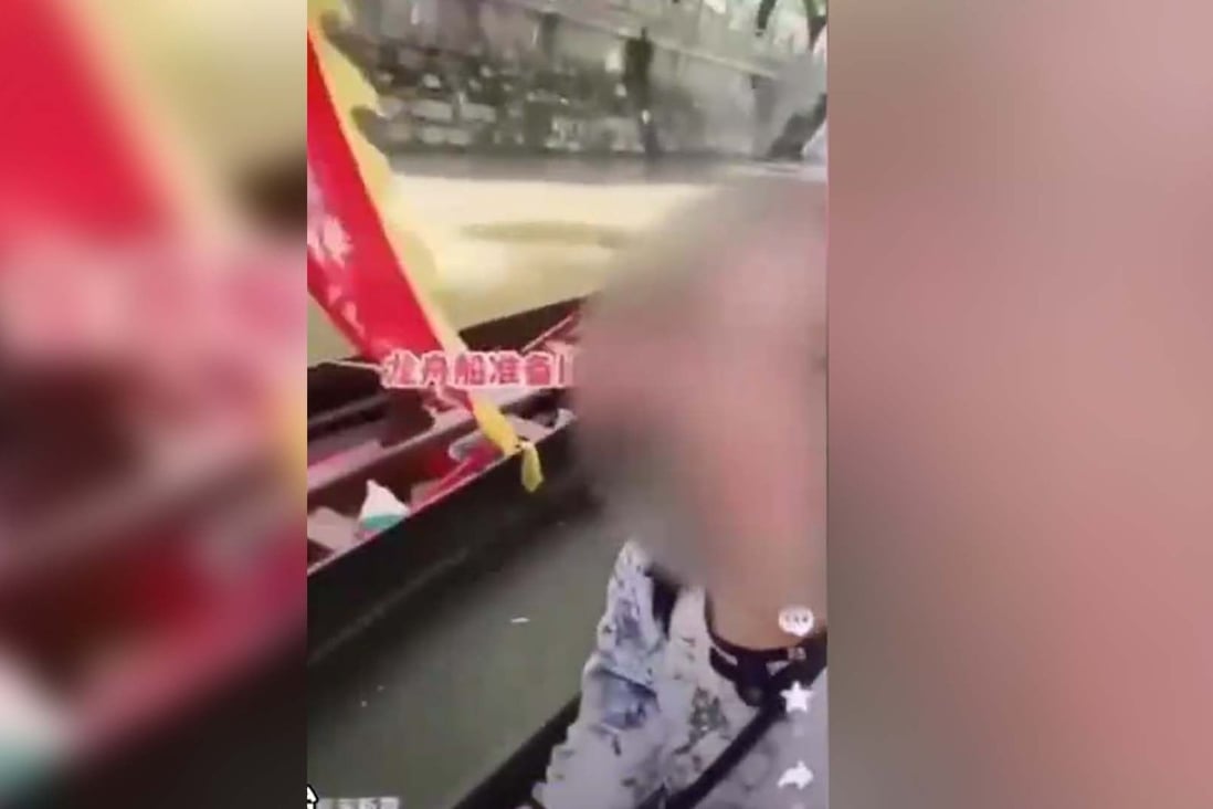 A video of a dragon boat yelling at onlookers that women should go away went viral in China. Photo: SCMP composite