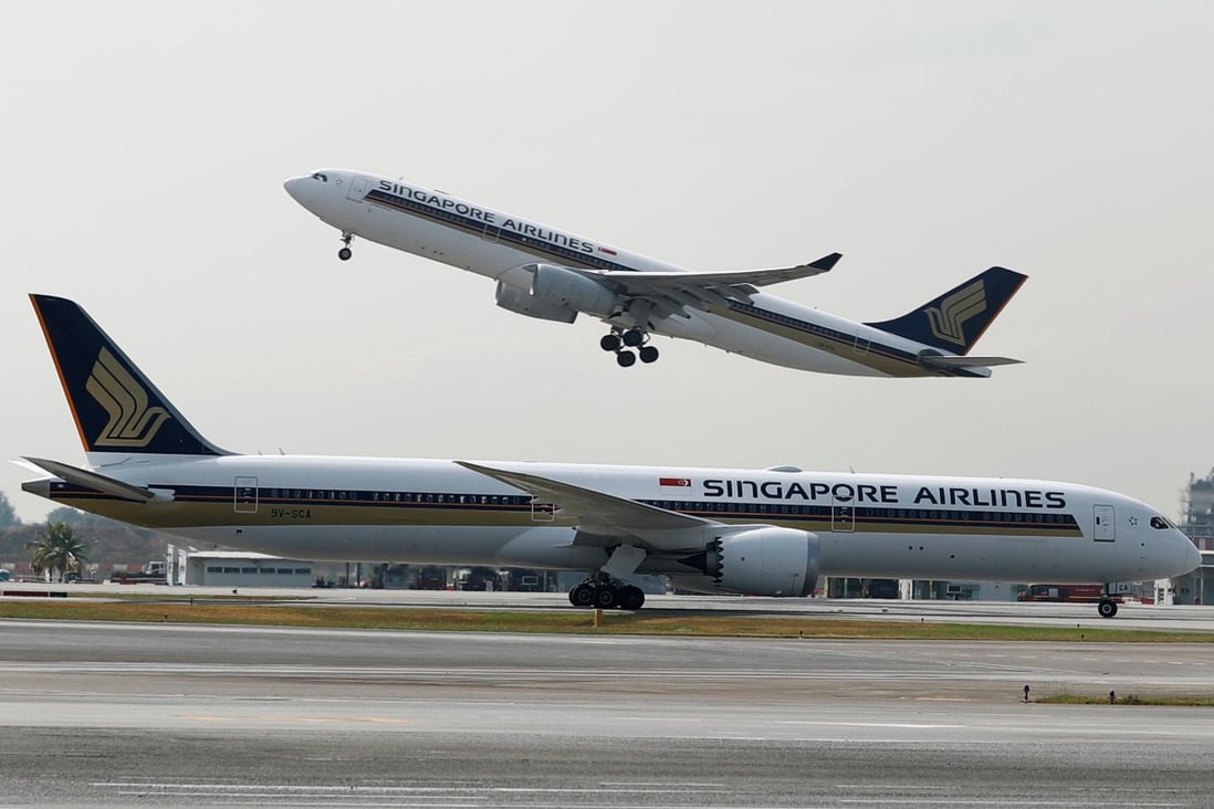 A Singapore Airlines plane takes off at Changi International Airport. A study found the cost of flying from the city state was on average 27 per cent higher in April than in 2019. Photo: Reuters