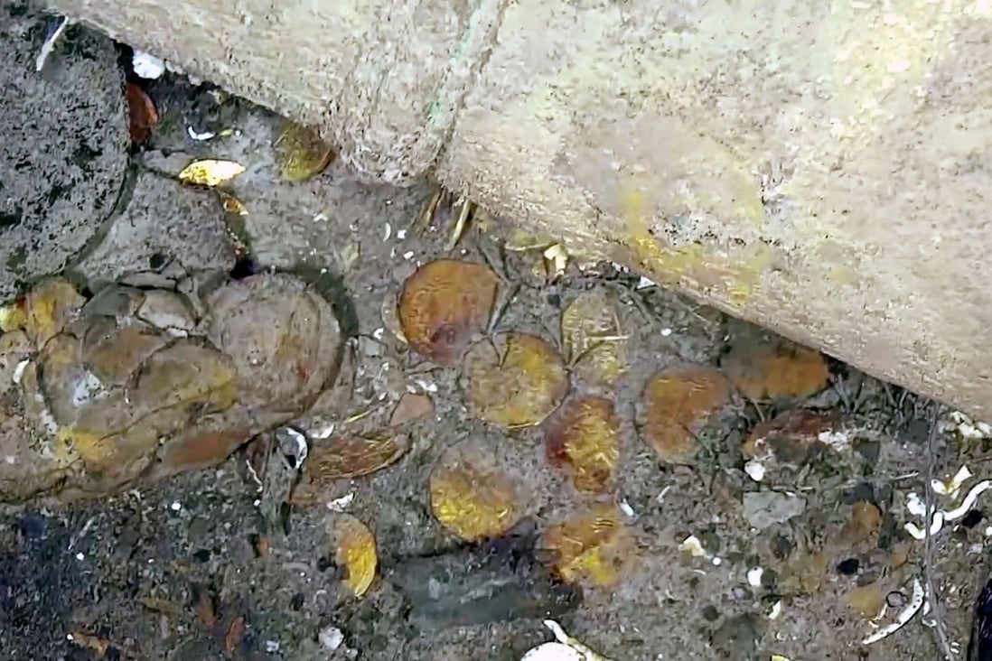 A screen grab of a video released by the Colombian Presidency shows what appears to be gold pieces. Photo: AFP