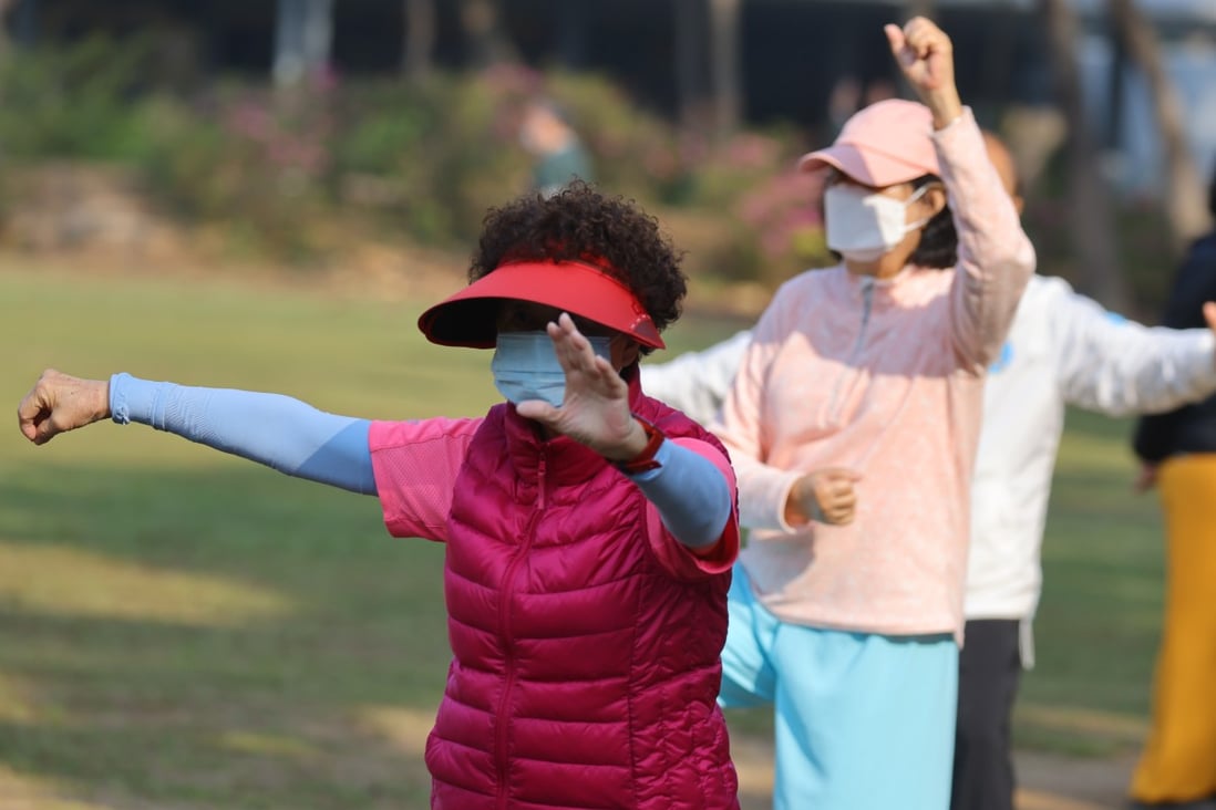 Hongkongers exercise in Victoria Park in Hong Kong on February 27, 2022. Many respondents to a new survey feel financially responsible for their elders. Photo: SCMP/ Dickson Lee