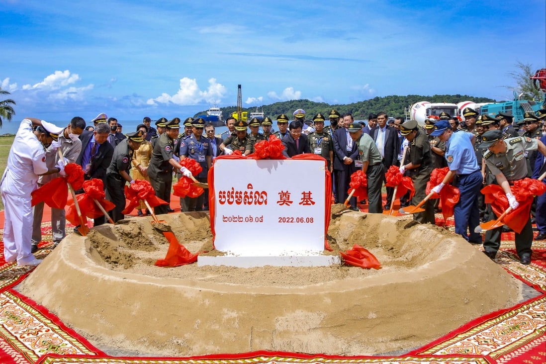 The groundbreaking ceremony for the Chinese-aided upgrade of Cambodia’s Ream naval base on the Gulf of Thailand. Photo: AP  