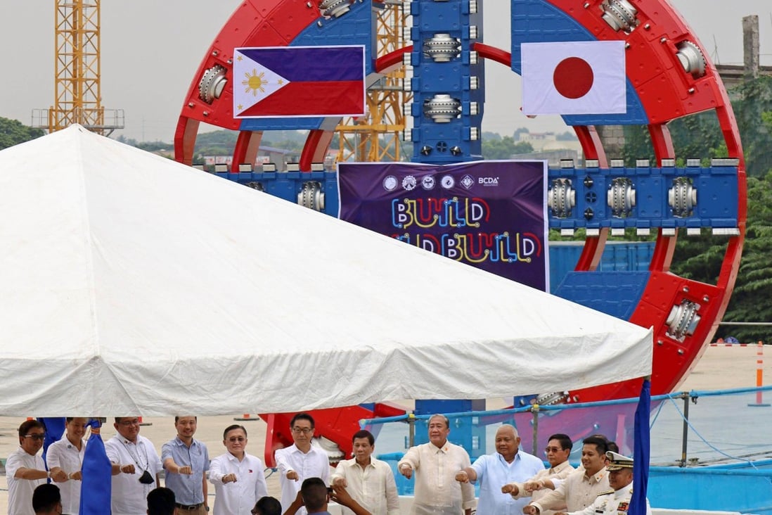 A tunnel drilling machine from Japan is unveiled in the Philippines on Sunday, for the underground construction of the country’s first-ever subway. Photo: Kyodo