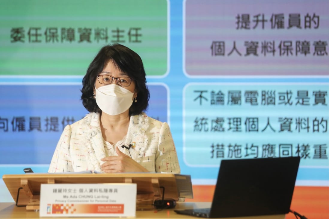 Privacy Commissioner for Personal Data Ada Chung at a press briefing on Monday. Photo: Xiaomei Chen