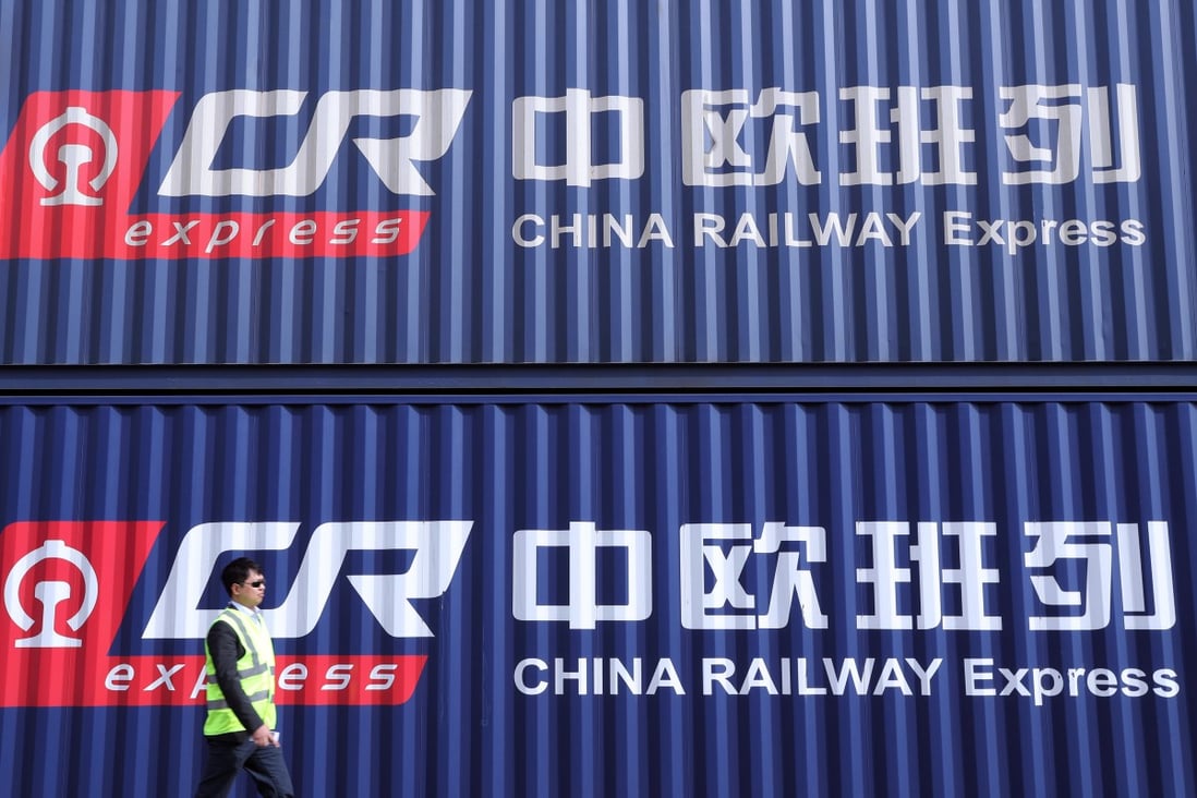 China Railway Express containers sit at the Intermodal Terminal DIT in Duisburg, Germany, in November 2018. Ukraine’s integration into the rail network entails heading an alternative China-EU trade route to the Russia-Belarus one. Photo: Xinhua 