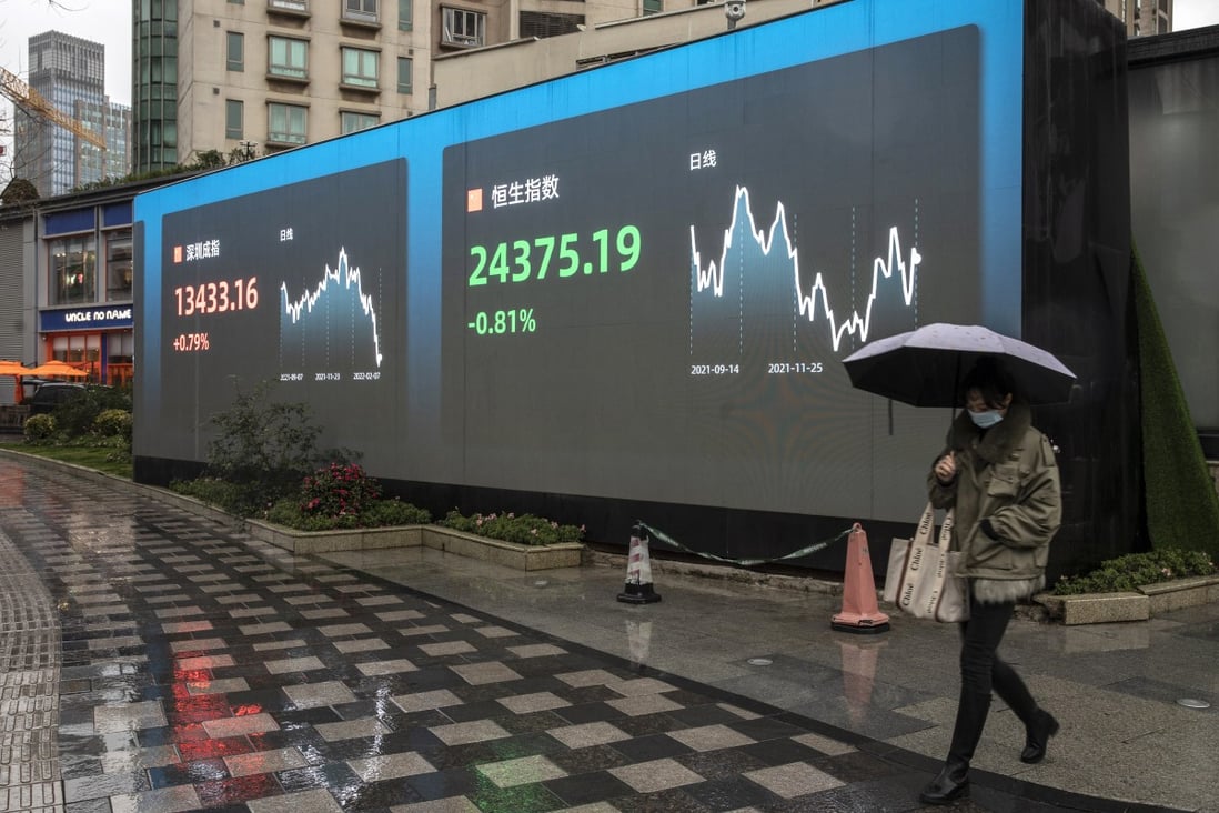 A screen displays stock and index levels in Shanghai February 7, 2022. Photo: loomberg
