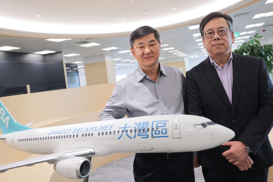 Tycoon Bill Wong (left), chairman of Greater Bay Airlines and chief executive Algernon Yau. Photo: Jelly Tse