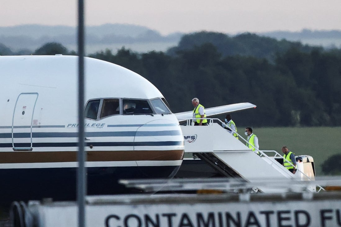 The plane that was meant to be the first to transport migrants to Rwanda, at MOD Boscombe Down base in Wiltshire, Britain. Photo: Reuters