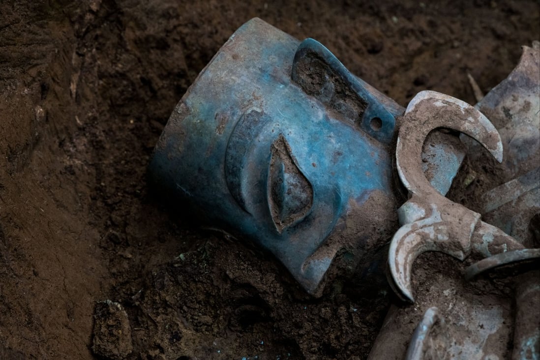A bronze head, excavated from the Sanxingdui ruins in Sichuan province, southwestern China, where archaeologists have discovered thousands of exquisite items. Photo: Xinhua