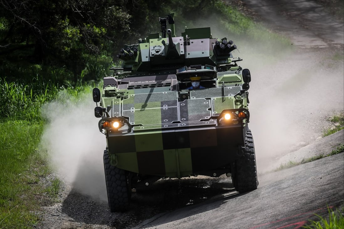 Taiwan’s CM-34 armoured vehicle manoeuvres during a demonstration inside a military testing facility in Nantou county, central Taiwan. Photo: EPA-EFE