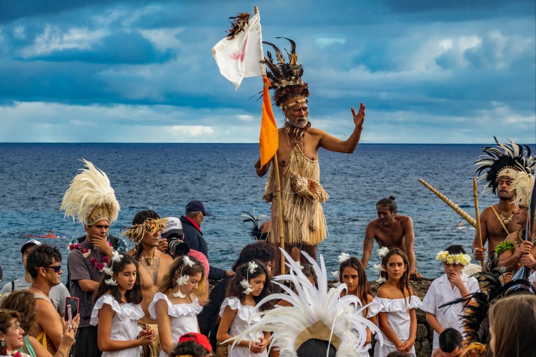 An island leader on Chile’s Easter Island gives a speech on April 27, 2019. Drawing on the traditional knowledge and language of “tapu”, in English “taboo”, proved crucial to the island effecting quarantine and ultimately attaining zero Covid. Photo: Shutterstock