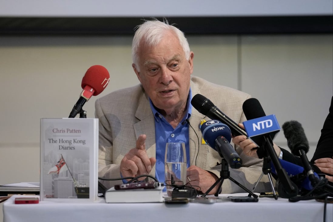 Chris Patten, the last British governor of Hong Kong, speaks at a press conference in London on Monday. Photo: AP 