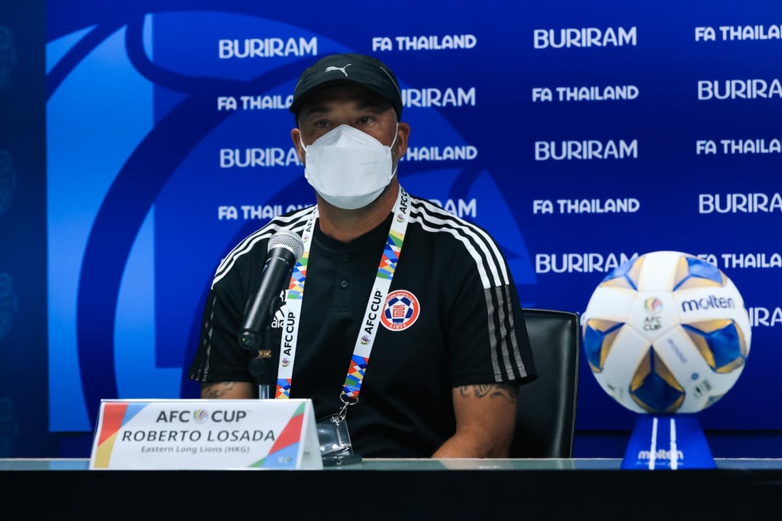 Coach Roberto Losada at the pre-match press conference as his side  Eastern get set to face Lee Man in the 2022 AFC Cup group J opening game in Buriram. Photo: Eastern Long Lions