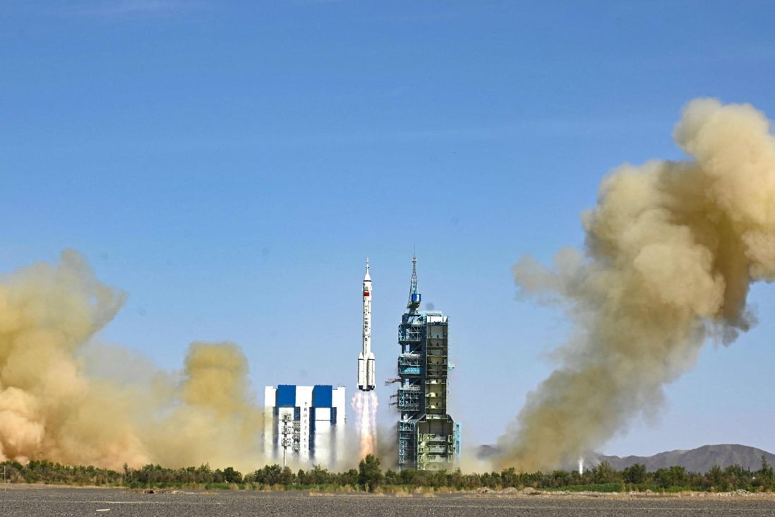 The rocket carrying the Shenzhou-14 mission lifting off in Gansu province on June 5. China launched more rockets and satellites than the US last year. Photo: AFP