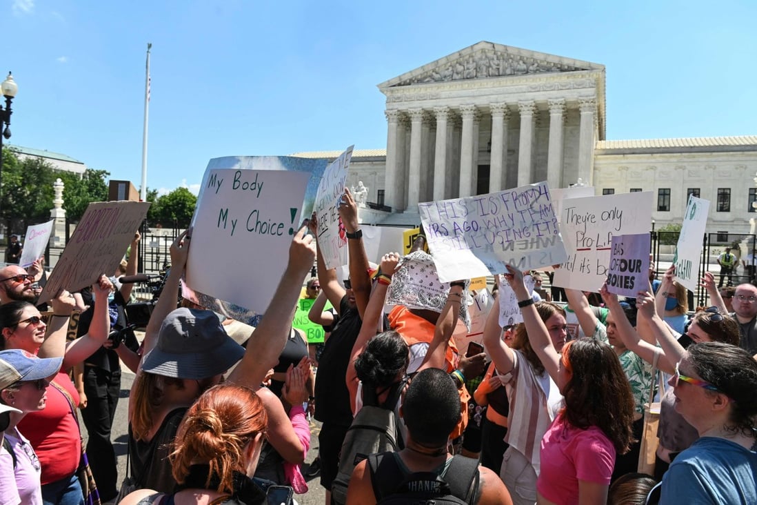 Demonstrators gather in front of the US Supreme Court in Washington on Saturday in protest against the Supreme Court’s abortion ruling. Photo: AFP