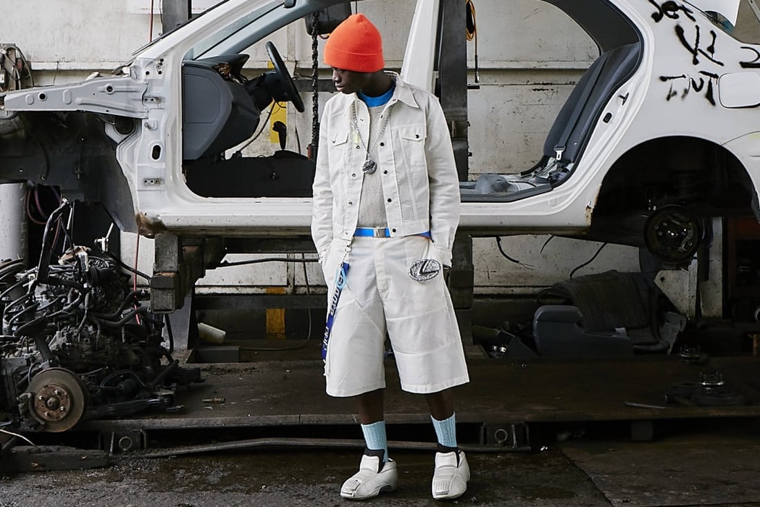 Clothes from Japanese fashion designer Ryohei Kawanishi made from recycled car airbags. 