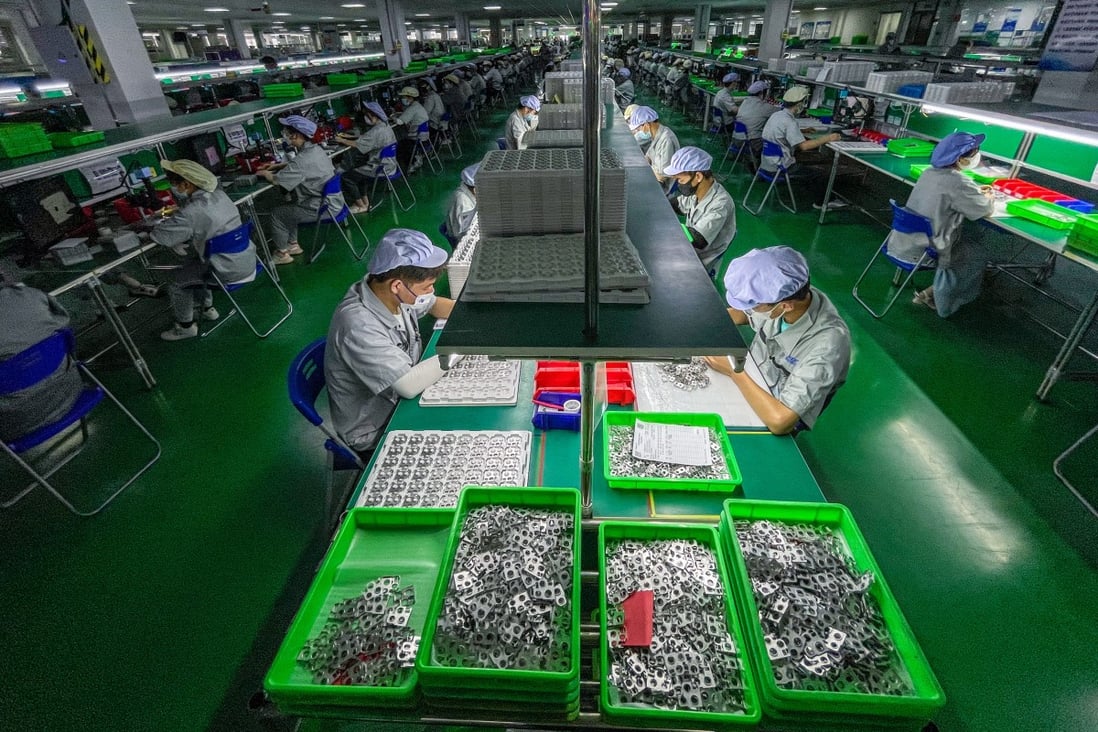Employees work on the production line at Jiangsu Gian Technology Co in Changzhou, a city in southern Jiangsu province, on June 9, 2022. Small firms that play a critical role in the supply chain may qualify as “little giants”. Photo: Xinhua