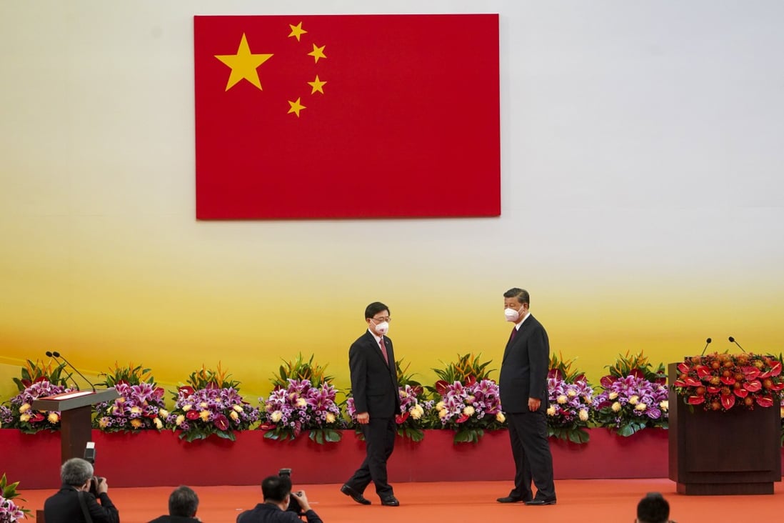 Chinese President Xi Jinping officiates at the swearing-in ceremony for new Chief Executive John Lee. Photo: Felix Wong.