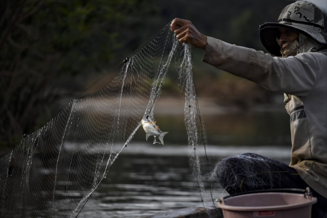 A fisherman checks his net along the Mekong River in the northeastern Thai province of Nong Khai. File photo: AFP 