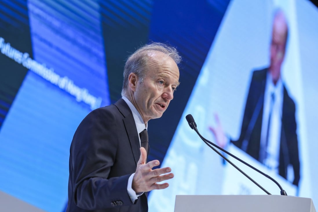 Ashley Alder, CEO of Hong Kong’s Securities and Futures Commission speaks at a fintech event at the Hong Kong Convention and Exhibition Centre in November 2018. Photo: SCMP / Nora Tam