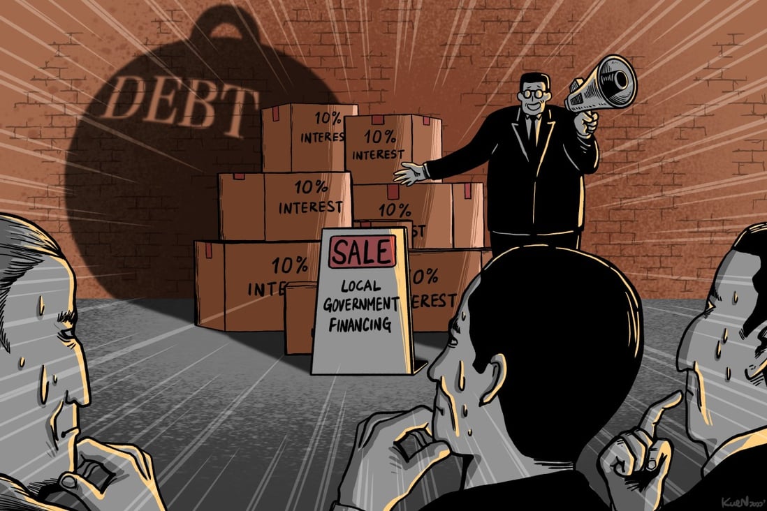 Across China, a growing financial burden on local governments is pushing many to gamble with dangerous debt products aimed at retail investors, which are reigniting concerns about financial risk that Beijing has been at pains to keep under control. Illustration by Lau Ka-kuen