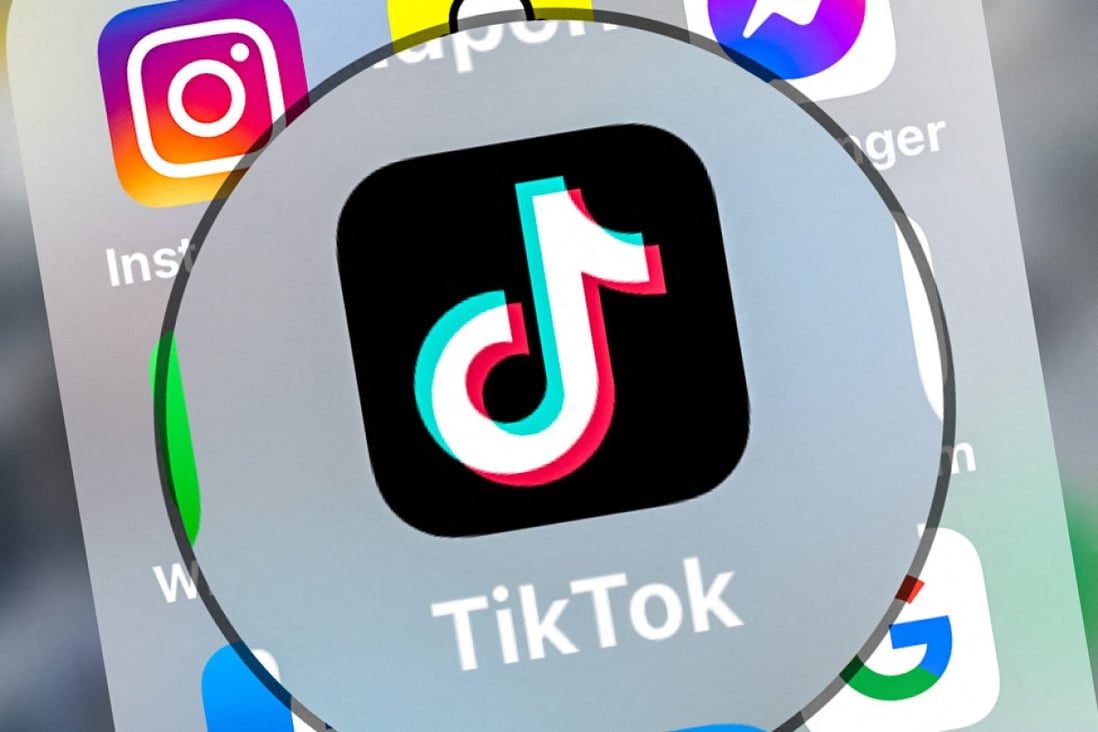 The TikTok logo displayed on a tablet in France on March 23, 2022. Photo: AFP