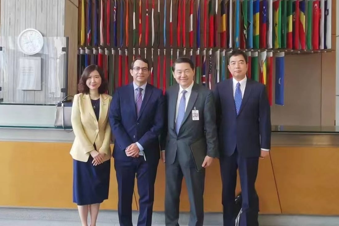 Members of the delegation from Beijing-based think tank the Centre for China and Globalisation meet the World Bank Prospects Group’s chief economist Ayhan Kose (second from left) at the bank’s headquarters in Washington. Photo: Twitter