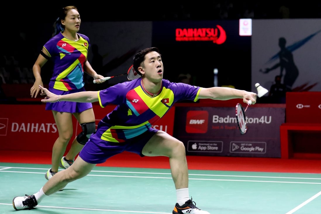 Tang Chun-man (front) and Tse Ying-suet in action against Thom Gicquel and Delphine Delrue of France during their mixed doubles quarter-final match in last month’s Indonesia Masters. Photo:  EPA-EFE 