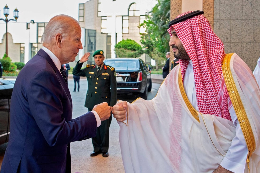 Saudi Crown Prince Mohammed bin Salman (right) bumps fists with US President Joe Biden in Jeddah on July 15. Photo: Saudi Royal Palace/AFP