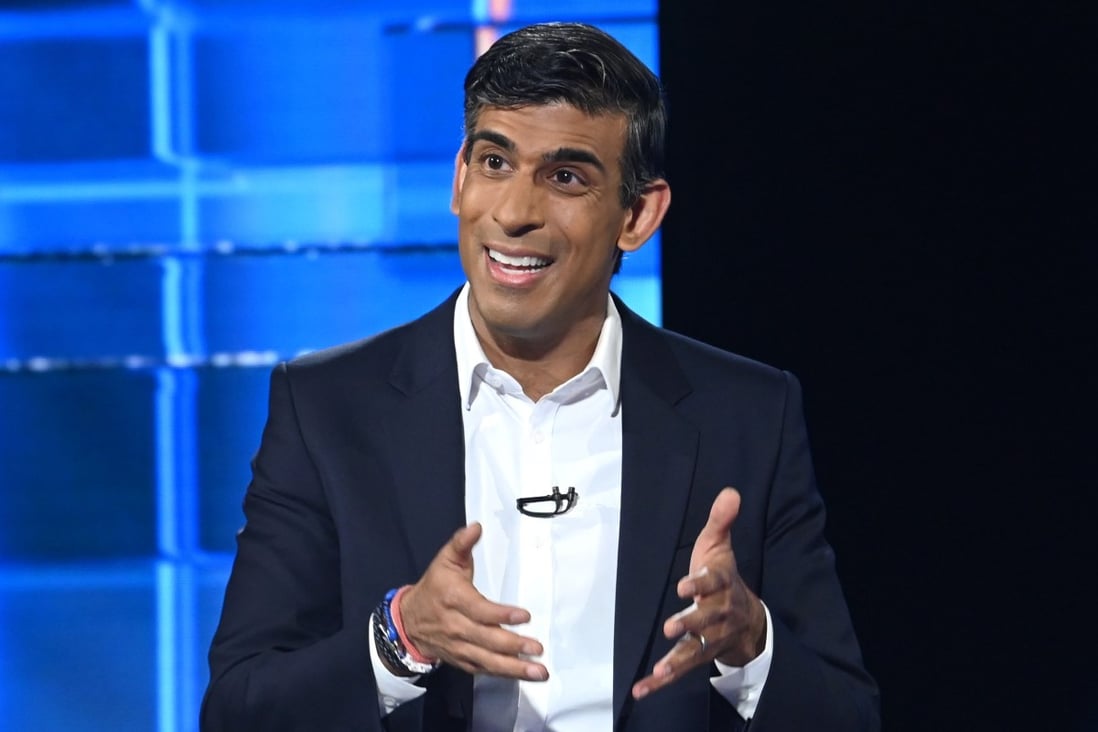 Conservative leadership candidate Rishi Sunak spakes during “Britain’s Next Prime Minister: The ITV Debate” in London on Sunday. Photo: ITV via EPA-EFE 