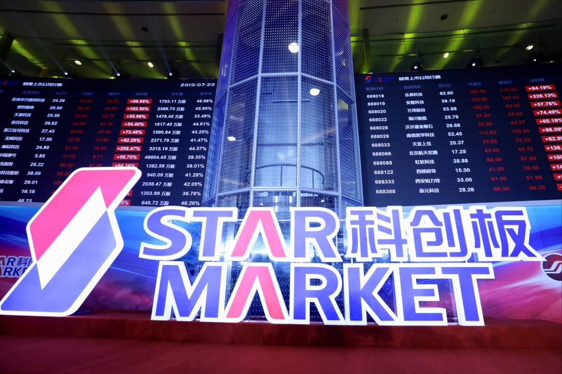 A sign for Star Market, China’s Nasdaq-style tech board in Shanghai, seen during the listing ceremony of the first batch of stocks in July 2019. Photo: Reuters 