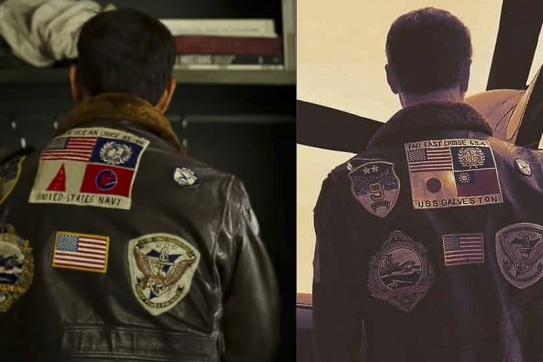 Tom Cruise’s character (right) wears a bomber jacket with a patch featuring the Taiwanese flag in the original Top Gun film. The flag was initially replaced in the sequel, Top Gun: Maverick, before being put back in before the film’s full release. Photo: Twitter
