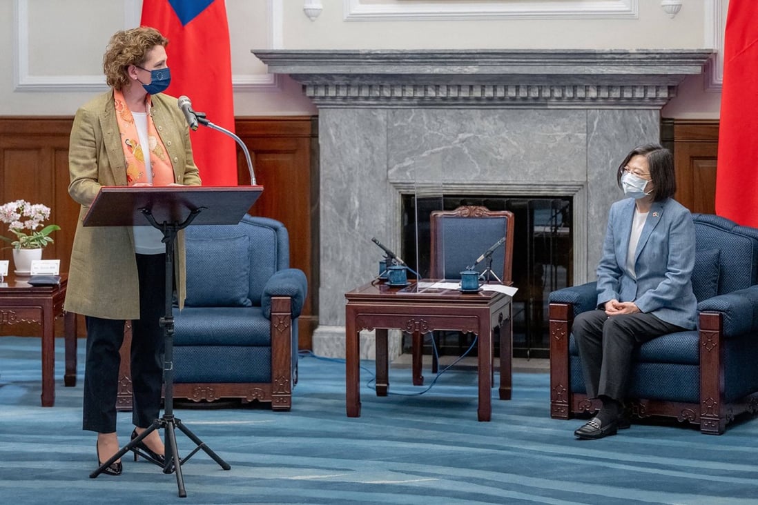 Nicola Beer, a European Parliament vice-president, speaks during a meeting with Taiwanese President Tsai Ing-wen in Taipei. Photo: AFP