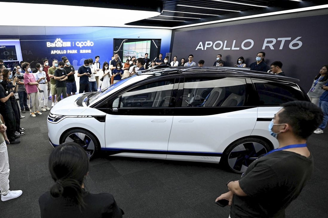 The Apollo RT6 is designed for fully autonomous driving with detachable steering wheel. Photo: AFP