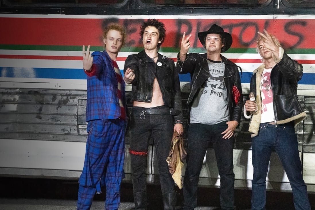 Disney series Pistols, directed by Danny Boyle was inspired by guitarist Steve Jones’ biography. From left: Anson Boon, Louis Partridge, Toby Wallace and Jacob Slater in a still from the series.  Photo: Disney
