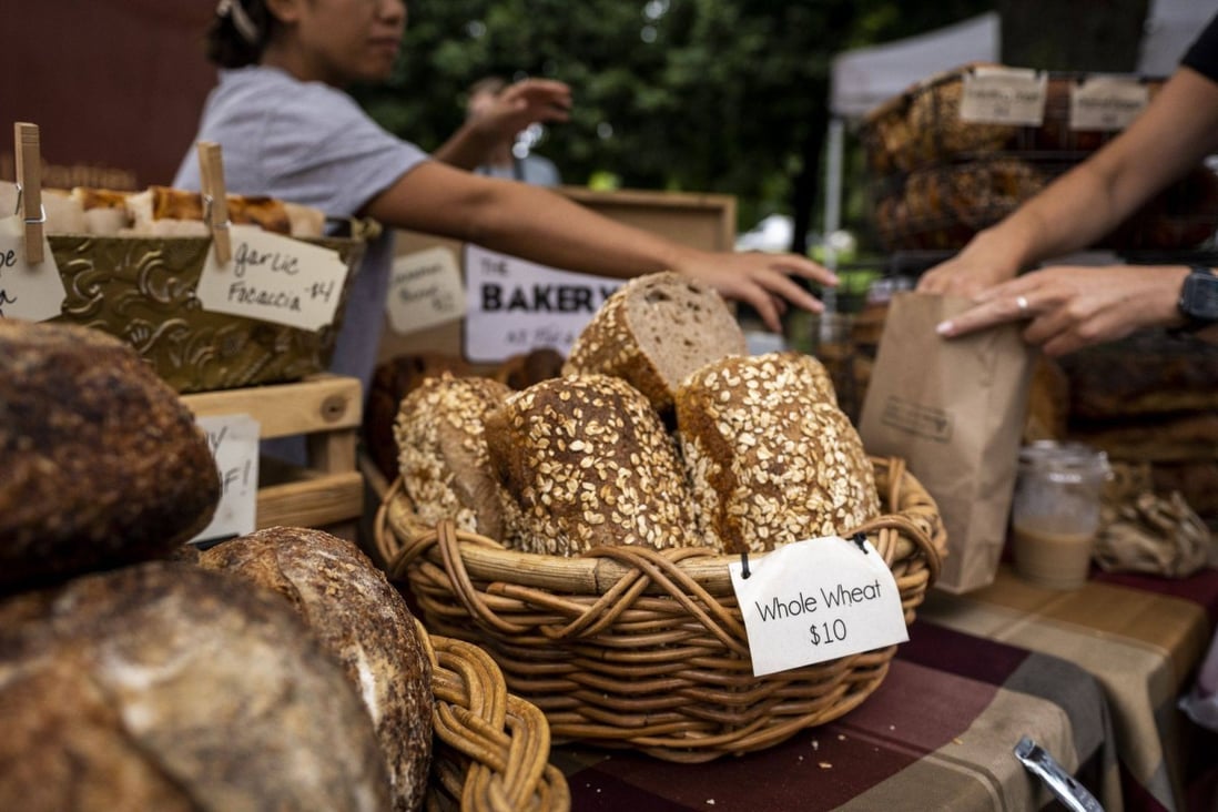 Bread is seen for sale at a farmers’ market in Chicago, on July 16. Amid the highest US inflation in four decades, bread prices have soared, pushing premium options to an unheard-of US$10 a loaf and beyond. Photo: Bloomberg