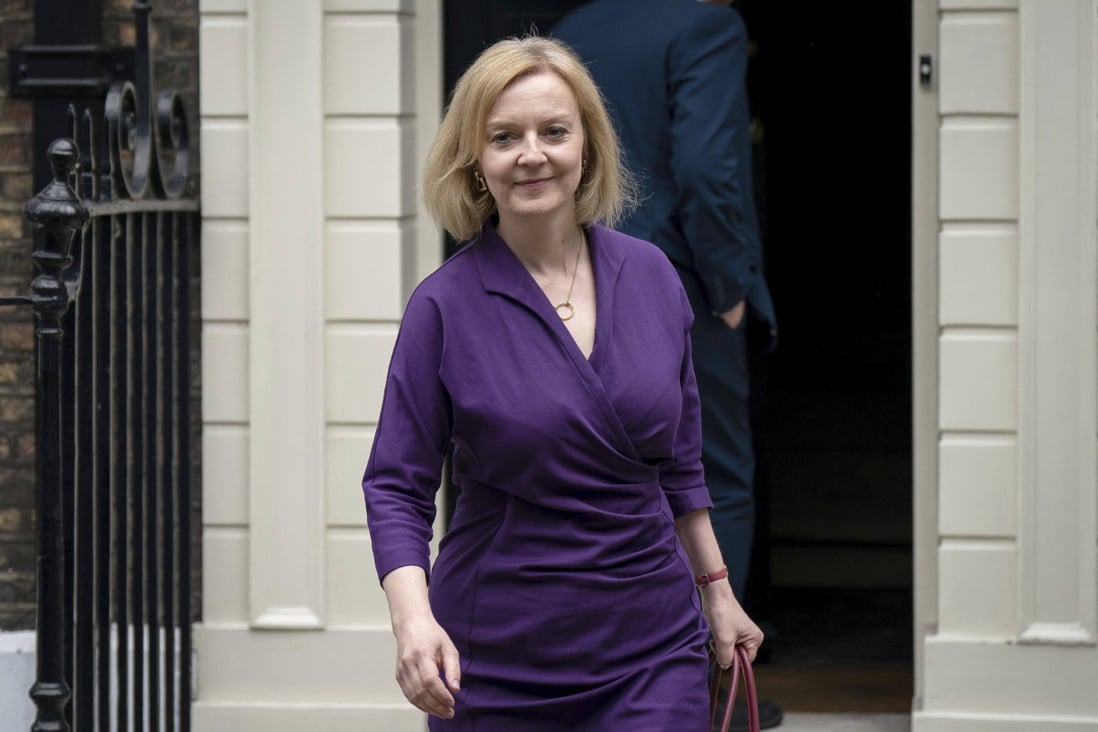 Britain’s Foreign Secretary and Conservative leadership candidate Liz Truss leaves her campaign office in Westminster, London on Friday. Photo: PA via AP