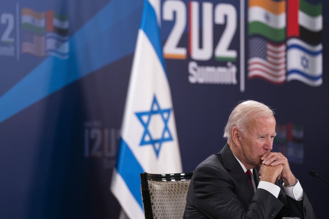 US President Joe Biden at the inaugural I2U2 summit in Jerusalem with the leaders of Israel, India and the United Arab Emirates on July 14. The I2U2 was established last year to boost economic and technological cooperation between the four countries. Photo: AP