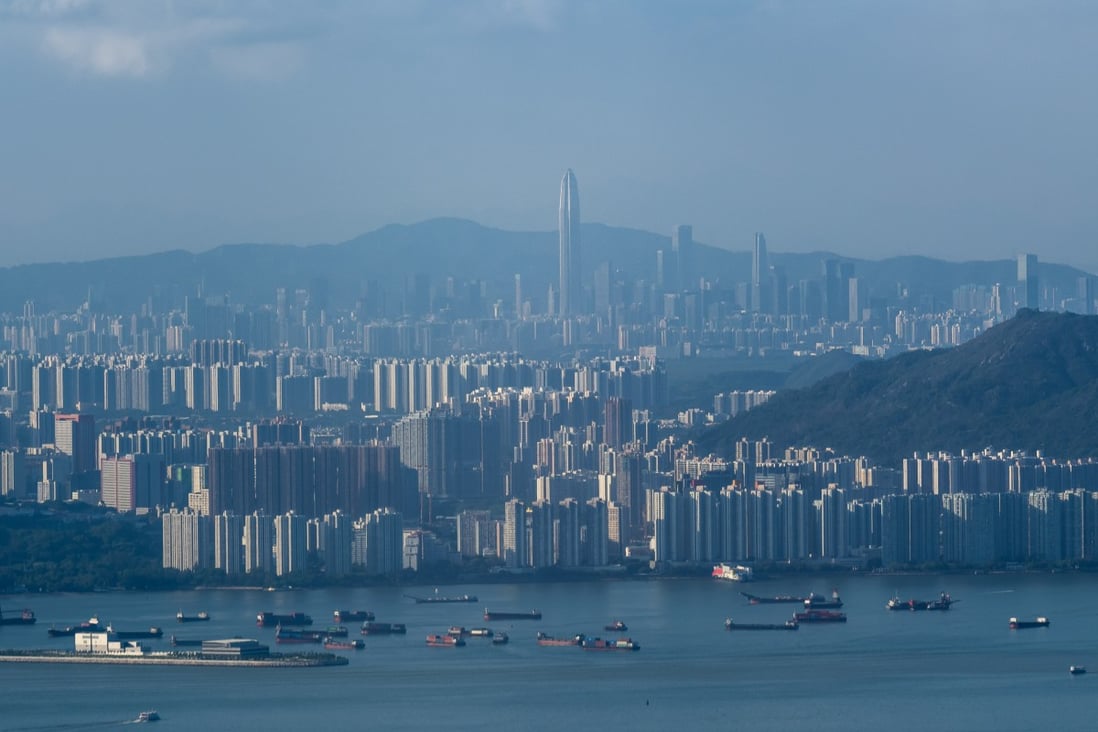 Buildings in Shenzhen are visible beyond residential blocks in Hong Kong. Photo: Bloomberg