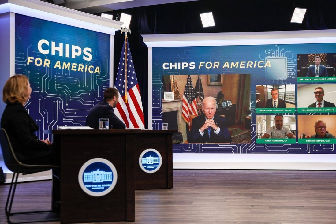 US President Joe Biden during a virtual meeting on the Chips Act, July 25, 2022. Photo: Bloomberg