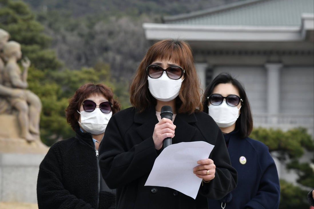 Former followers of South Korea’s Shincheonji Church, which was criticised for its public gatherings during the coronavirus outbreak. Photo: AFP