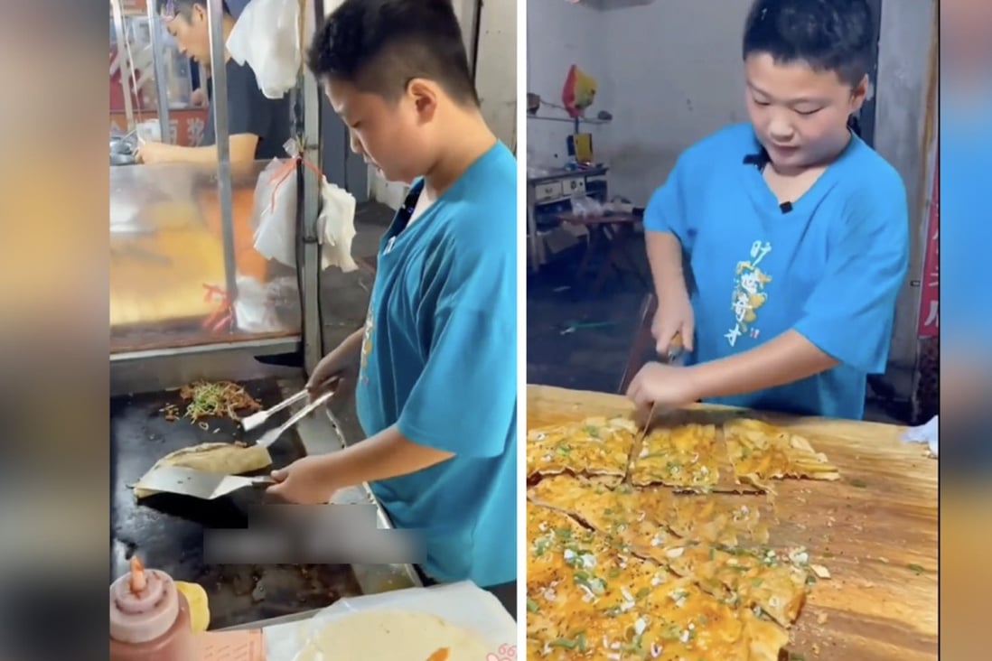 A boy aged 11 helps his dad run food stands for up to 17 hours a day over school holidays and is praised for his maturity, but some ask if he is missing his childhood. Photo: Handout