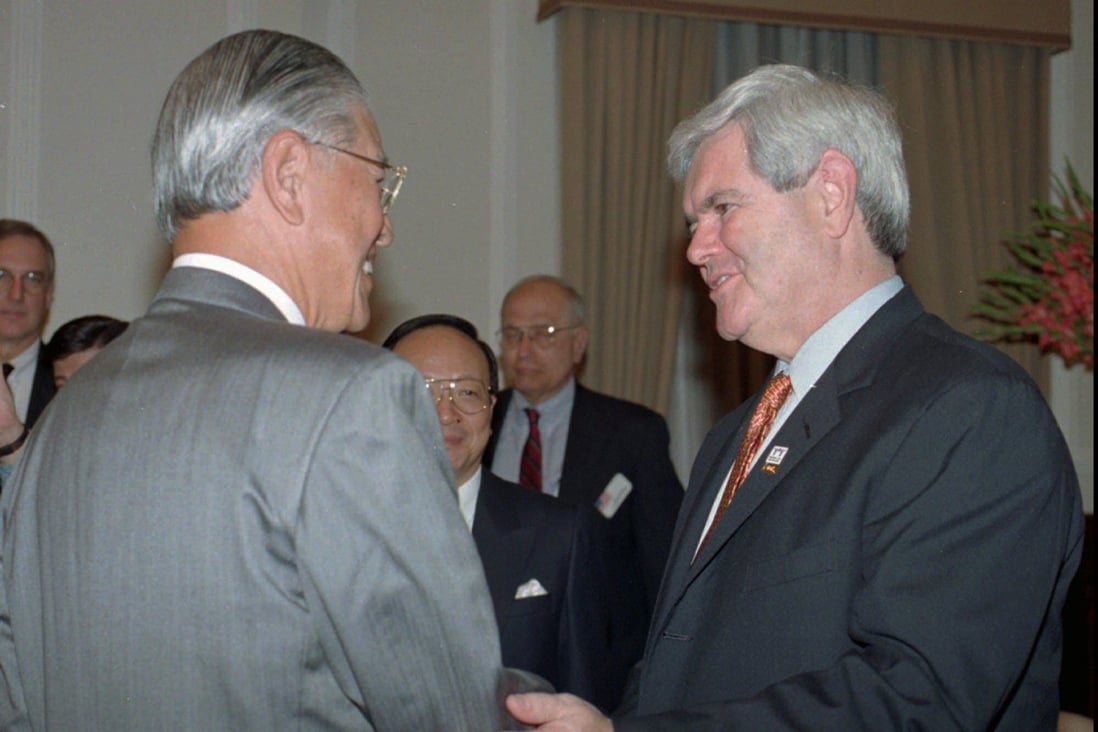 Newt Gingrich pictured with Taiwan’s late president Lee Teng-hui in 1997. Photo: AP 