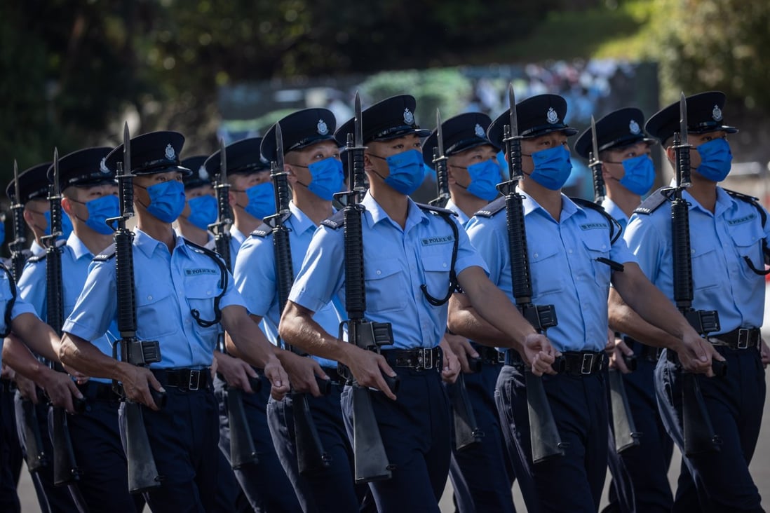 Police officers take part in a graduation parade at the Hong Kong Police College in Hong Kong on July 9. The city could introduce a Volunteers in Policing programme similar to Australia’s. Photo: EPA-EFE