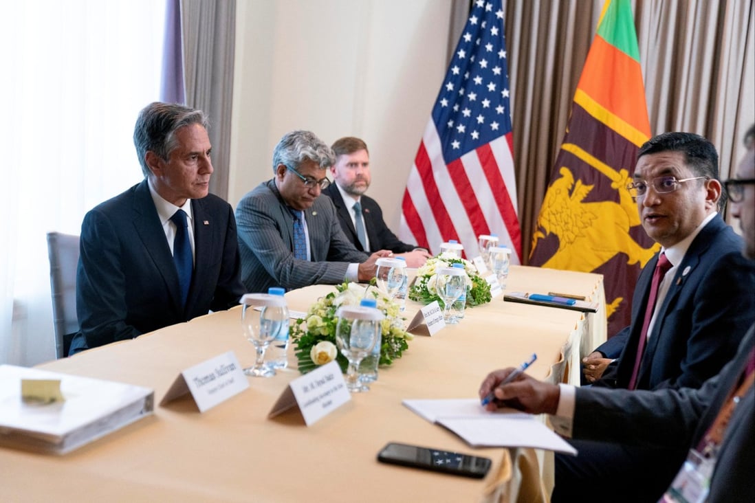 US Secretary of State Antony Blinken meets with Sri Lanka’s Foreign Minister Ali Sabry in Cambodia. Photo: Reuters