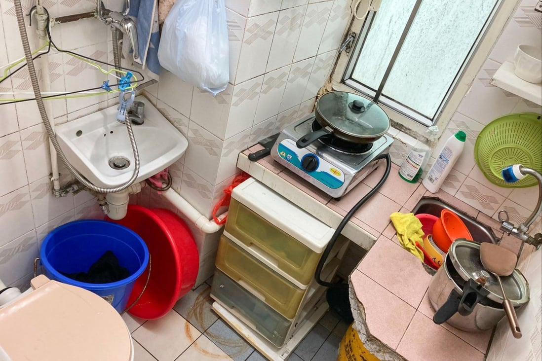 A combined kitchen and toilet in a subdivided flat in Kwai Chung. Photo: Handout