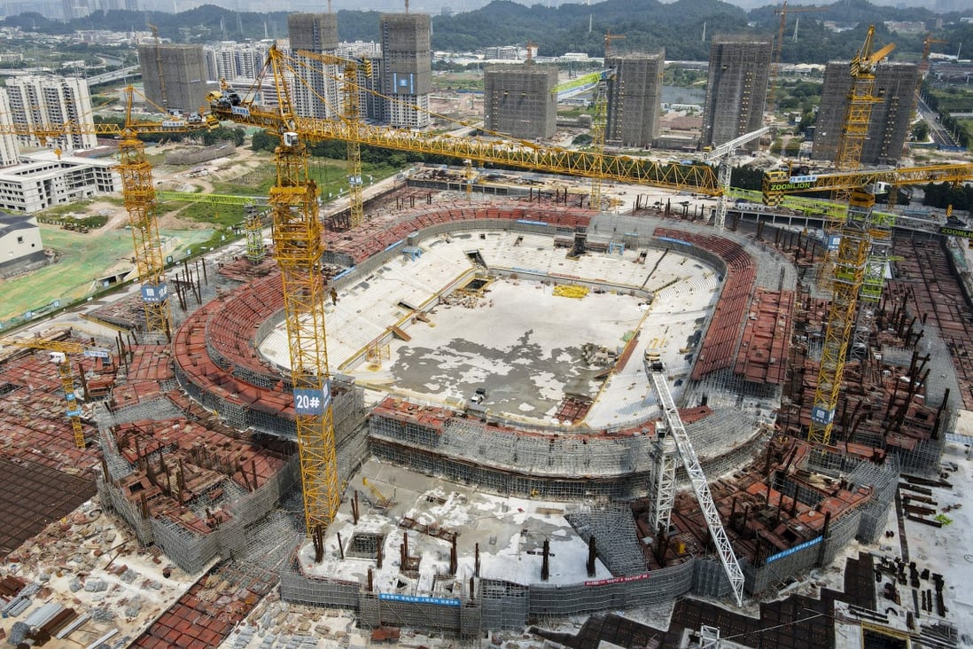 This aerial photo taken on September 17, 2021 shows a view of the Guangzhou Evergrande football stadium in southern Guangdong province. Photo: AFP
