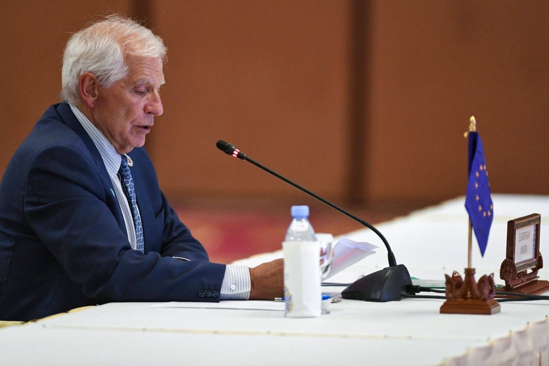 EU High Commissioner for Foreign Affairs and Security Policy Josep Borrell speaking at the Asean Foreign Ministers’ meeting in Phnom Penh, Cambodia on Thursday. Photo: AFP