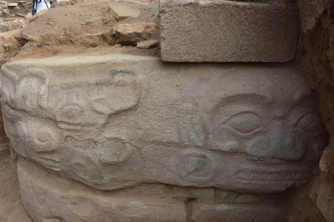 Archaeologists have unearthed what they believe might be the portrait of a king carved into stone at the Shimao site in Shaanxi province. Photo: Handout