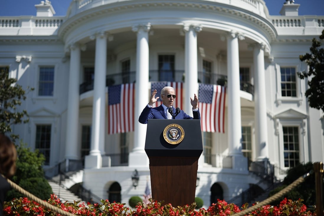 US President Joe Biden speaks before signing the Chips and Science Act during a ceremony on the South Lawn of the White House on Tuesday. Photo: Getty Images/TNS
