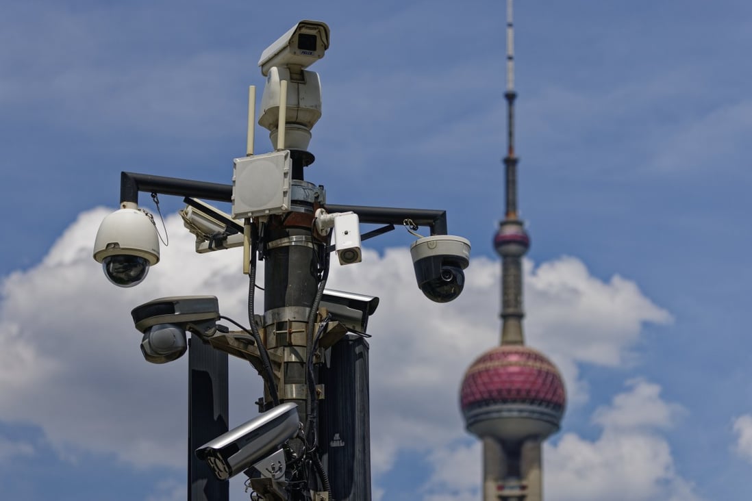 Surveillance cameras  on the Bund in Shanghai. China has married the tools of surveillance created in Silicon Valley to state power. Photo:  EPA-EFE
